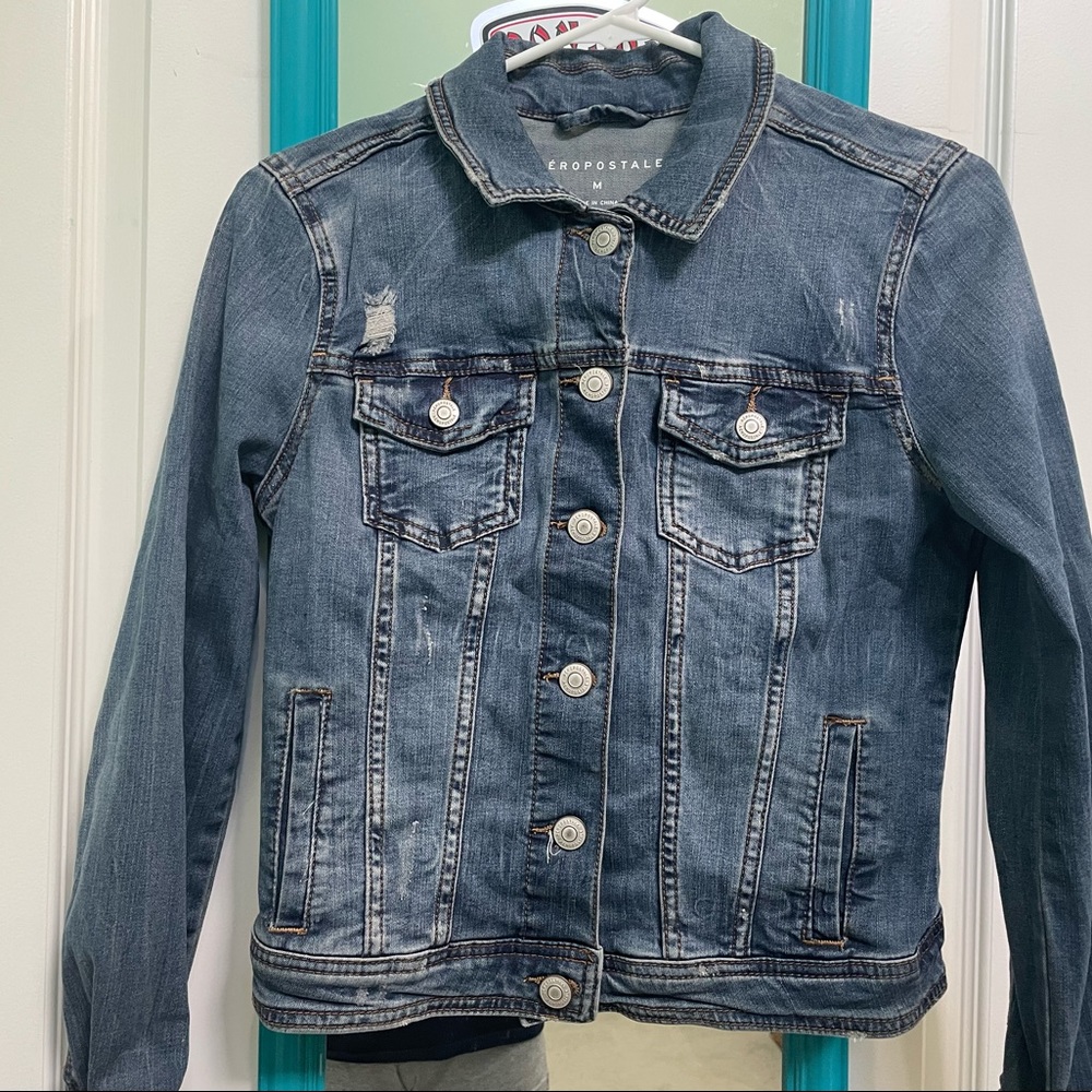 Aeropostale Distressed Blue Denim Jean Jacket